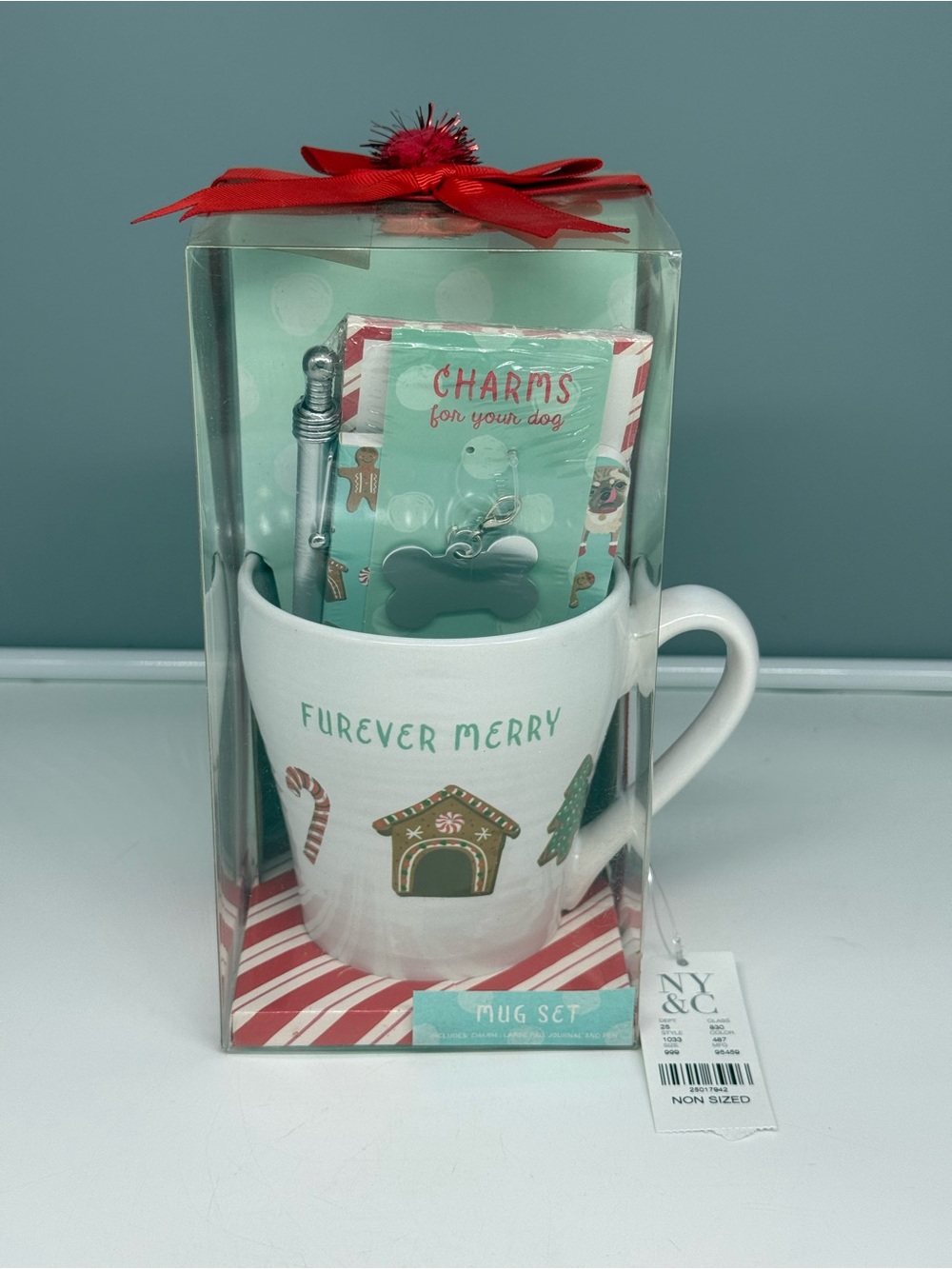 Holiday-themed mug gift set, dog charms and pen for dog-lover's. NWT